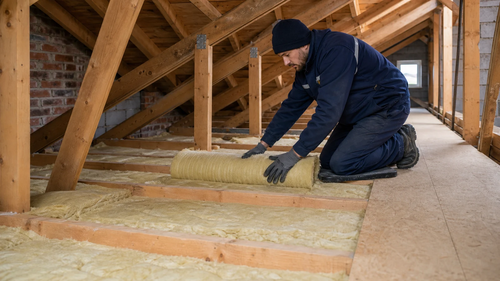 Pose régulière d’isolant sur le plancher de combles d’une maison près de Noyon